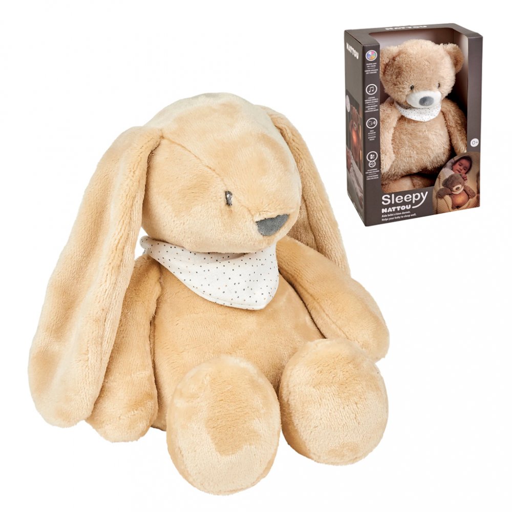 Obrázok NATTOU Uspávačik plyšový hudobný so svetielkom a senzorom plaču 4v1 Sleepy Bunny Pale Brown 0m+