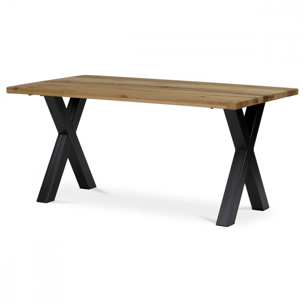 AUTRONIC DS-X160 DUB Stůl jídelní, 160x90x75 cm, masiv dub, kovové podnoží ve tvaru písmene \
