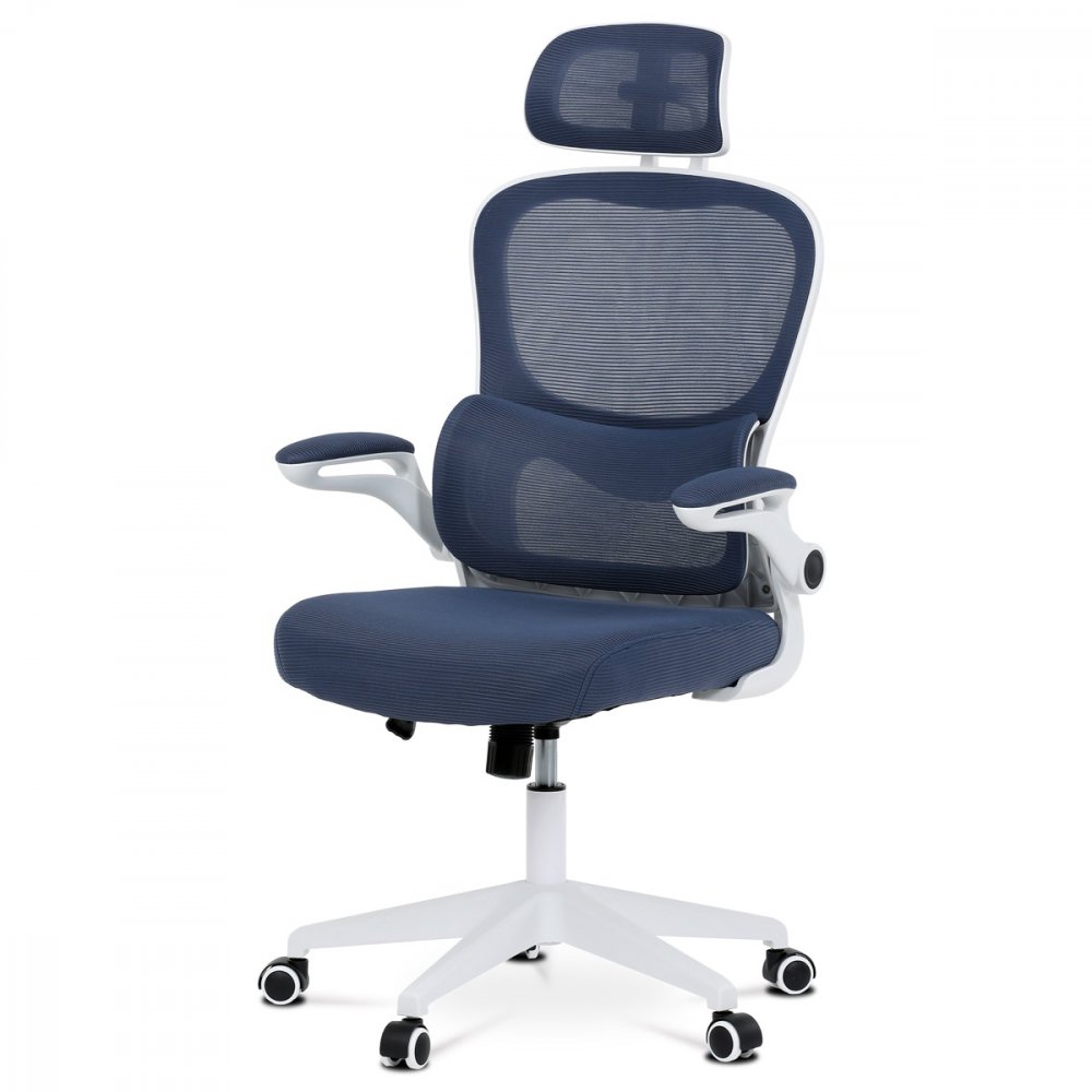 AUTRONIC KA-Y337 BLUE Kancelářská židle, tmavě modrá síťovina, bílý plast, plastový kříž, kolečka na tvrdé podlahy