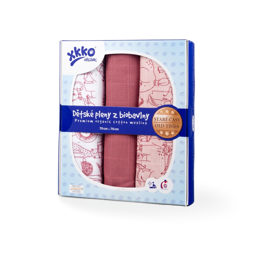 XKKO Organic Staré časy - Plienky z biobavlny - Safari Mesa Rose MIX, 70x70