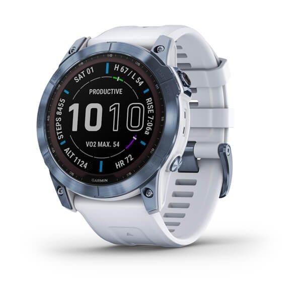 Obrázok Garmin fenix 7X PRO Sapphire Solar, Titan Blue/ White Silicone Band, 010-02541-15