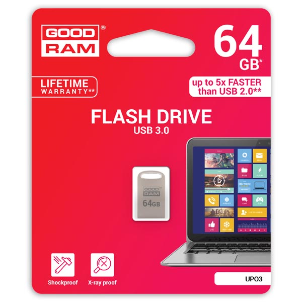 Obrázok Goodram USB flash disk, 3.0, 64GB, UPO3, strieborná, UPO3-0640S0R11