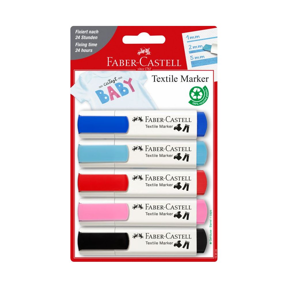 FABER-CASTELL POPISOVACE NA TEXTIL SET 5 FAREBNE BABY-PARTY, BL