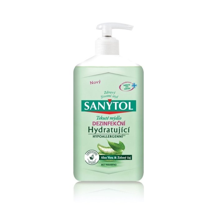 Obrázok SANYTOL Tekuté mydlo Hydratujúce dezinfekčné, Aloe Vera a Zelaný čaj 250 ml