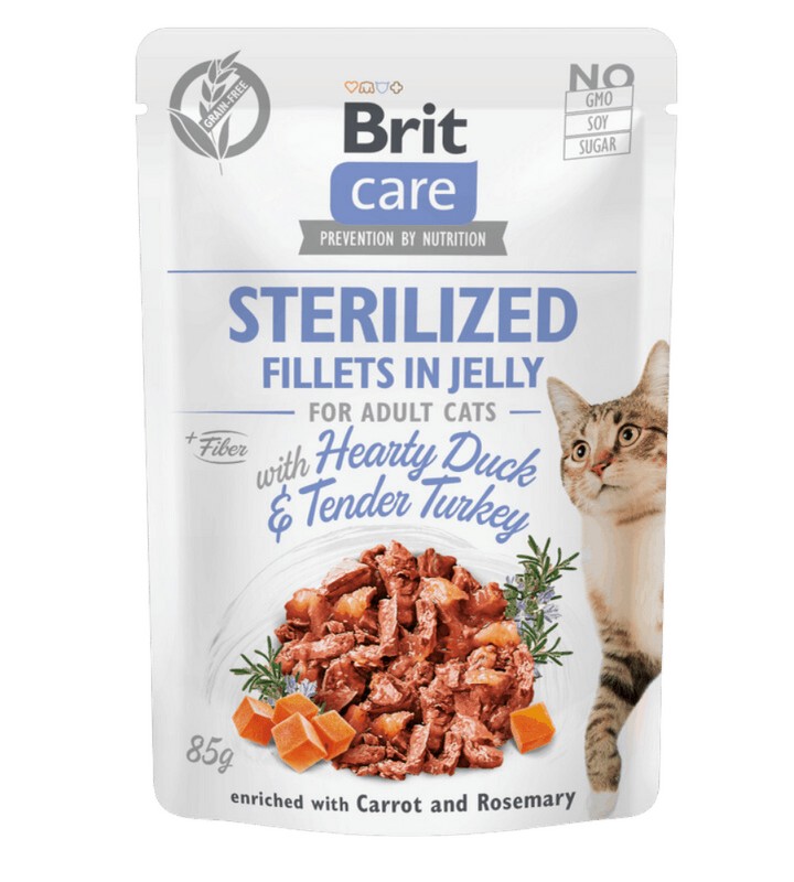 BRIT CARE CAT FILLETS IN JELLY STERILIZED DUCK&TURKEY 85G