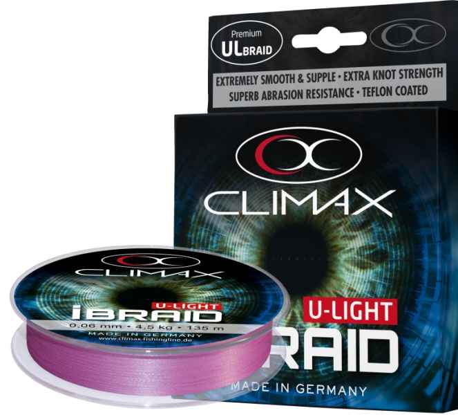 Pletená šnúra Climax iBraid U-Light fluo-fialová 135m Priemer: 0,10mm / 7,5kg