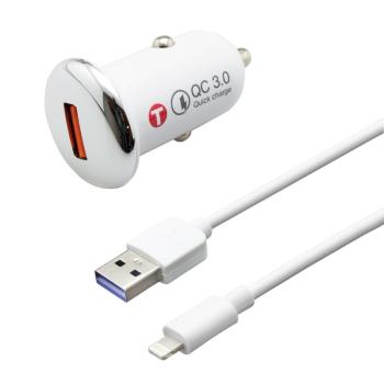 MOBILNET NAU-0042-USB-LIGHT BIELA 3A QC3.0 + LIGHTNING 1M AUTONABIJACKA 18W(E)