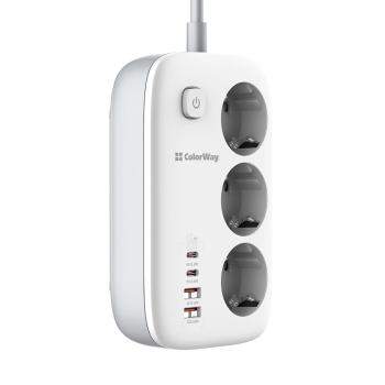 COLORWAY PREDLZOVACI KABEL CW-CHE34PDW (3X220V/2XUSB-A/2XTYPE-C) 65W GAN3 PRO - BIELY