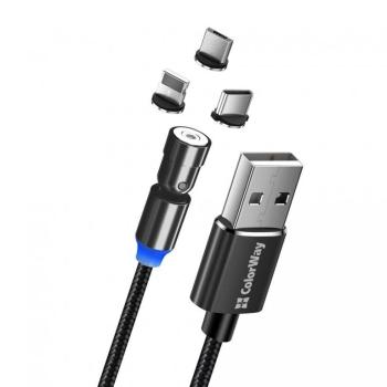 COLORWAY CABLE USB - LIGHTNING+MICROUSB+TYPE-C MAGN. ROTATION 540 2.4A 1M BLACK (CW-CBUU037-BK)