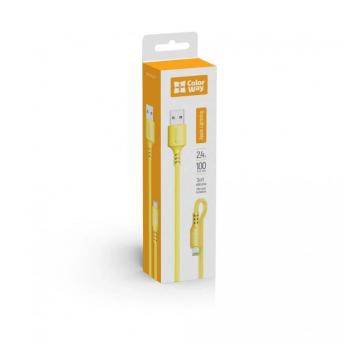 COLORWAY CABLE USB - APPLE LIGHTNING (SOFT SILICONE) 2.4A 1M YELLOW (CW-CBUL043-Y)