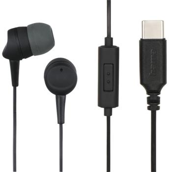 HAMA 184192 USB-C SLUCHADLA S MIKROFONOM SEA II, STUPLE, CIERNE