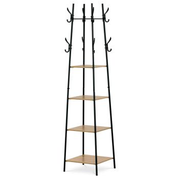AUTRONIC GD-170 OAK Věšák se 4 policemi, dekor divoký dub, MDF, černý lak