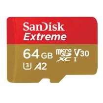 SANDISK 121585 EXTREME MICROSDXC 64GB + SD ADAPTER 170MB/S, 80MB/S A2 C10 V30 UHS-I U3