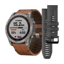 GARMIN FENIX 7X SAPPHIRE SOLAR, TITANIUM, LEATHER BAND 010-02541-19