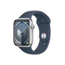 APPLE WATCH SERIES 9 GPS 45MM SILVER ALUMINIUM CASE WITH STORM BLUE SPORT BAND - S/M, MR9D3QC/A