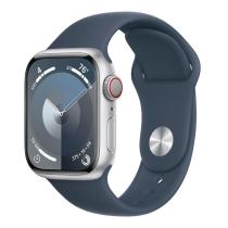 APPLE WATCH SERIES 9 GPS + CELLULAR 45MM SILVER ALUMINIUM CASE STORM BLUE SPORTBAND-S/M,MRMG3QC/A