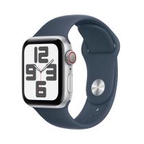 APPLE WATCH SE GPS + CELLULAR 40MM SILVER ALUMINIUM CASE WITH STORM BLUE SPORT BAND - M/L MRGM3QC/A