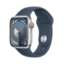 APPLE WATCH SERIES 9 GPS + CELLULAR 41MM SILVER ALUMINIUM CASE STORM BLUE SPORT BAND-S/M,MRHV3QC/A