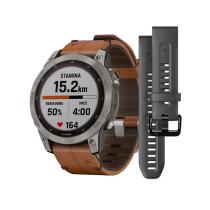 GARMIN FENIX 7 SAPPHIRE SOLAR, TITANIUM, CHESTNUT LEATHER BAND 010-02540-31