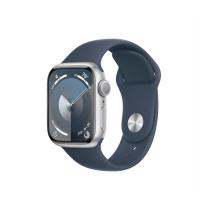 APPLE WATCH SERIES 9 GPS 41MM SILVER ALUMINIUM CASE WITH STORM BLUE SPORT BAND - S/M, MR903QC/A