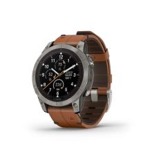 GARMIN FENIX 7 PRO SAPPHIRE SOLAR, TITANIUM, CHESTNUT LEATHER BAND 010-02777-30