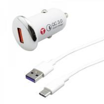 MOBILNET NAU-0027-USB-QC3.0 BIELA 3A QC3.0+TYPEC 5A KABEL AUTONABIJACKA 18W