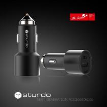 STURDO NAU-0018-STU-ALUMI AUTONABIJACKA USB TYPE C, 2,4A+USB 2.1A QC, CIERNA