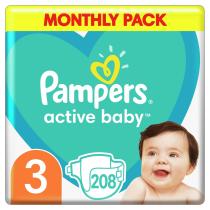 PAMPERS ACTIVE BABY MONTHLY BOX S3 208KS, 6-10KG