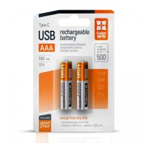 COLORWAY RECHARGEABLE BATTERY AAA MICRO USB-C 590MAH 1.5V (LI-POLYMER) (2PCS.) (CW-UBAAA-09) (CW-UBA