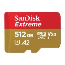 SANDISK 121589 EXTREME MICROSDXC 512 GB + SD ADAPTER 190 MB/S & 130 MB/S A2 C10 V30 UHS-I U3