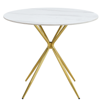 KONDELA Jedálenský stôl, biely mramor/gold chróm zlatá, priemer 90 cm, MEKNER