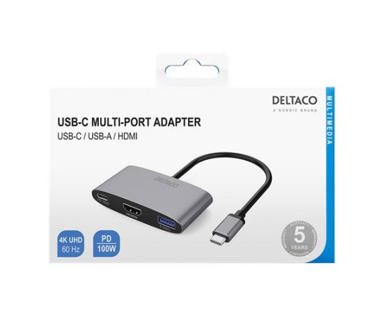 DELTACO USBC-HDMI22, Adaptér USB-C/HDMI, 4K@60Hz