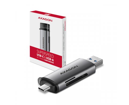 AXAGON CRE-SAC, USB3.2 Gen 1 Type-C + Type-A externí čtečka karet SD/microSD, podpora UHS-I