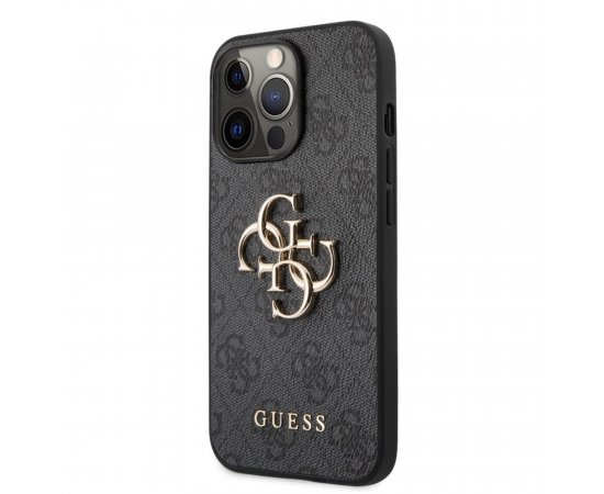 Guess PU 4G Metal Logo Zadní Kryt pro iPhone 13 Pro Grey