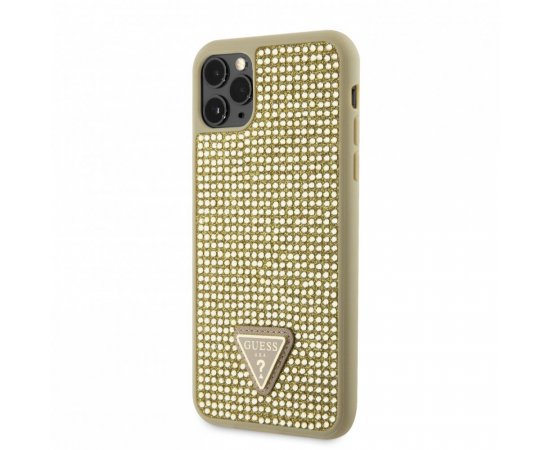 Guess Rhinestones Triangle Metal Logo Kryt pro iPhone 11 Pro Max Gold