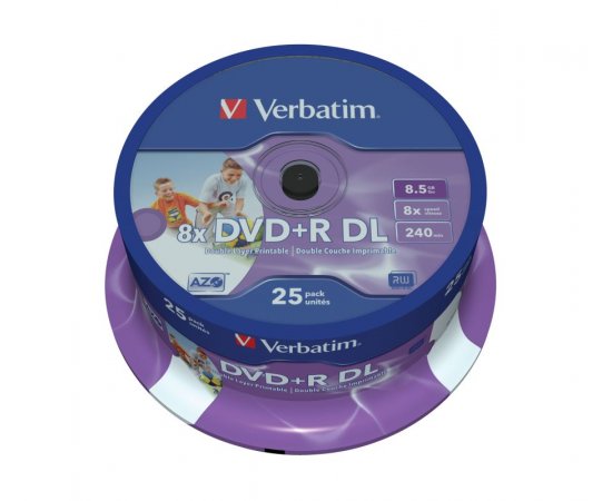 DVD+R Verbatim 8,5 GB (240min) DL 8x Printable 25-cake NON-ID