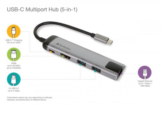 Verbatim USB-C dokovací stanice  na USB-C 3.1, 2x USB-A 3.0, HDMI a Gigabit Ethernet