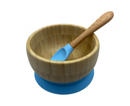 Martons bambusová miska s prísavkou a lyžička 400 ml, Blue