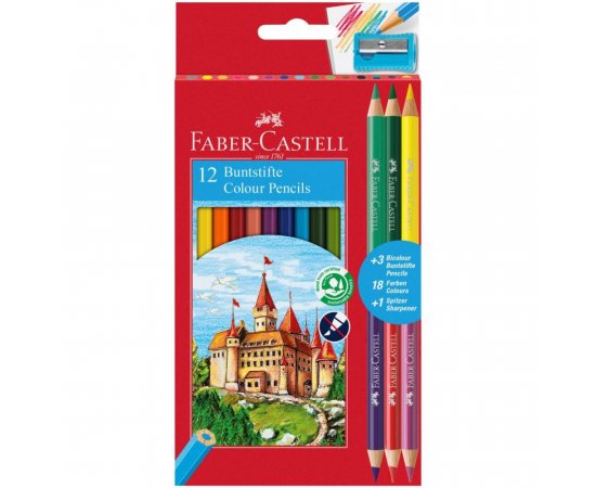 FABER-CASTELL PASTELKY CASTELL 12 FAREBNE SET+3 BI-COLOR