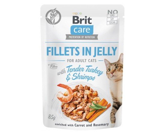 BRIT CARE CAT FILLETS IN JELLY TENDER TURKEY&amp;SHRIMPS 85G PRED EXPIRÁCIOU DO 24.11.2024