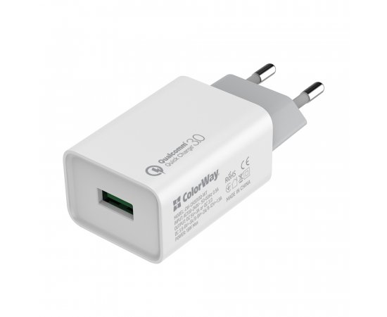 COLORWAY AC NAB. 1XUSB QUICK CHARGE 3.0, 18W, BIELA (CW-CHS013Q-WT)