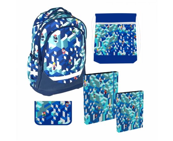 REYBAG SKOLSKY SET 5DIELNY BLUE PIXEL