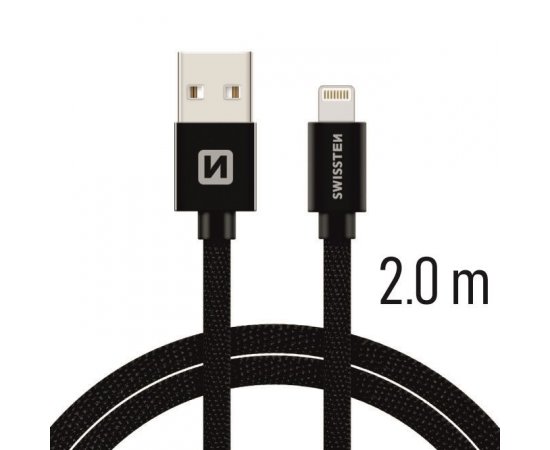 SWISSTEN DATOVY KABEL IPHONE TEXTIL USB/LIGHTNING 2M CIERNY