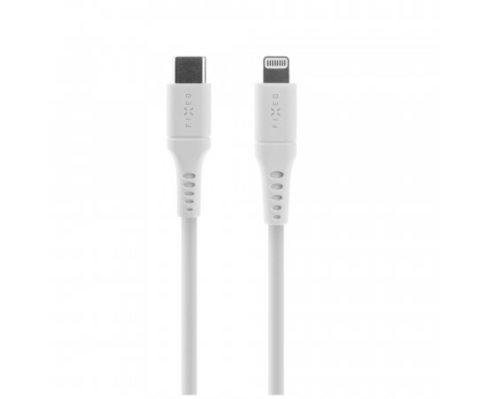 Krátký nabíjecí a datový Liquid silicone kabel FIXED s konektory USB-C/Lightning a podporou PD, 0.5m, MFI, bílý