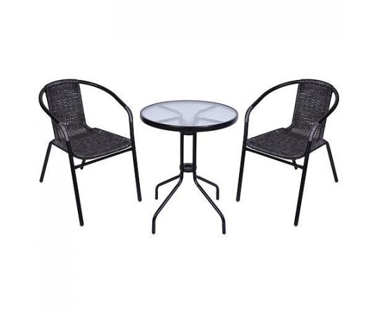 Set balkónový ALESIA, čierny/antracit, stôl 70x60 cm, 2x stolička 52x55x73 cm, oceľ