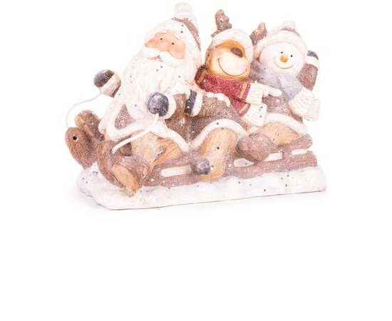 Dekorácia MagicHome Vianoce, Santa, sob a snehuliak na saniach, keramika, 45x23x34,50 cm
