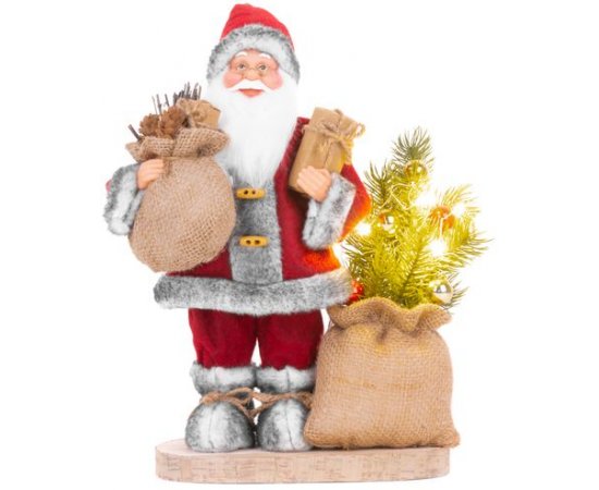 Dekorácia MagicHome Vianoce, Santa s taškou a stromčekom, LED, 3xAAA, 30 cm