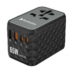 VERBATIM UNIVERZALNY CESTOVNY ADAPTER UTA-05, 2XUSB-C, PD 65W A QC4+/2XUSB-A CIERNA