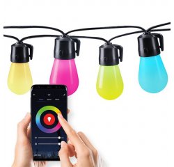 SOLIGHT WO795 LED SMART VONKAJSIA RETAZ S RGB ZIAROVKAMI, BLUETOOTH, 15 ZIAROVIEK, 14M+6M, 10W