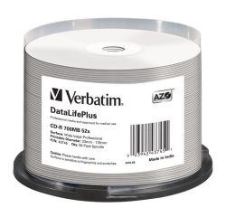 VERBATIM CD-R DLP 700MB (80MIN) 52X WIDE PROFESIONAL PRINTABLE 50-CAKE NON-ID